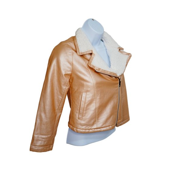 The Children Place Girl's Pink Jacket Coat Faux Leather Zip-up Size M 7/6 - Picture 2 of 4